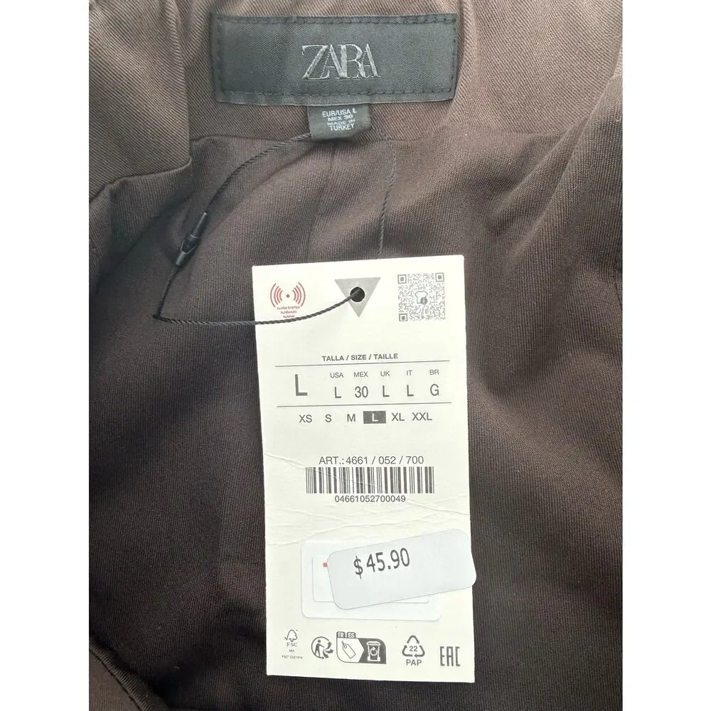 Zara Linen-Look Strapless Bandeau Top in Dark Brown Size Large 4661/052/700 - Picture 4 of 11